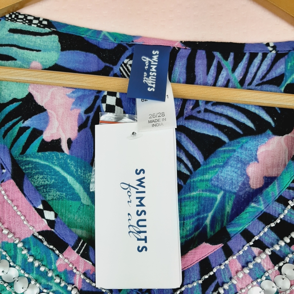Jeweled Caftan Beach Cover Up Tropical Flora… - Picture 4 of 12